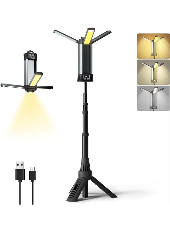 كشاف عمل متعدد الاستخدامات قابل للتمديد، P50 LED و٣ COB، باور بنك إدخال وإخراج، شاشة عرض الطاقة، إضاءة محمولة للورشة والتخييم